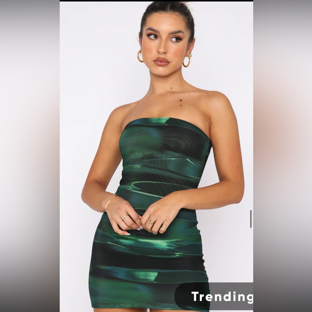 white fox green mini dress